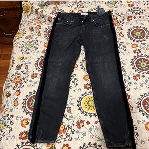 Zara Black ripped Jeans with velvet stripes